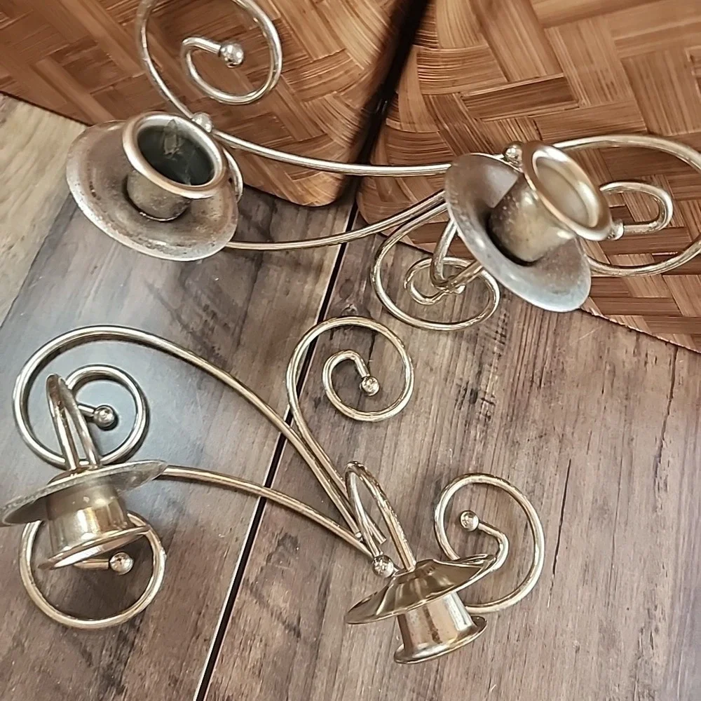 Set of 2‎ Home Interior Brass Double Candle Holders Swirl Design Homco 8.5